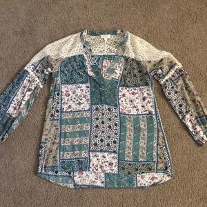 Umgee Colorful Blouse With Lace Details Size S
